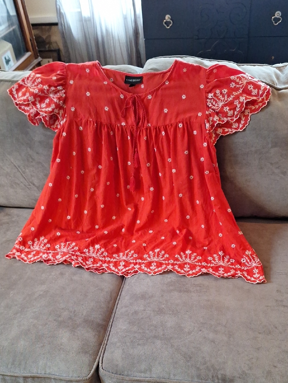 Lane Bryant Red Embroidered Peasant Blouse Size 18